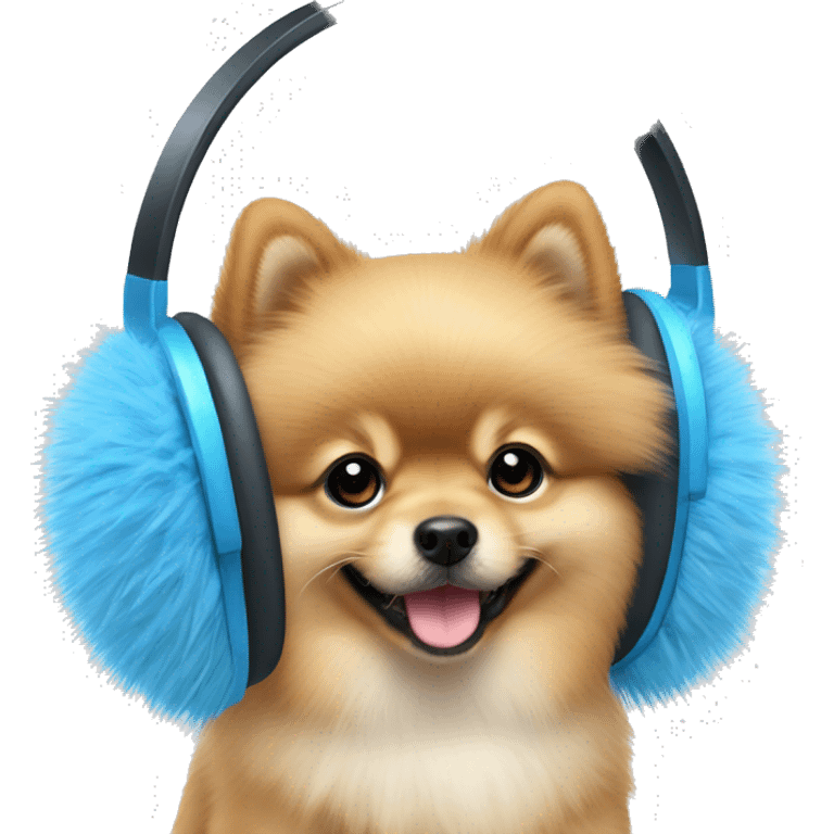 Pomeranian puppy wearing blue fluffy earmuffs  emoji