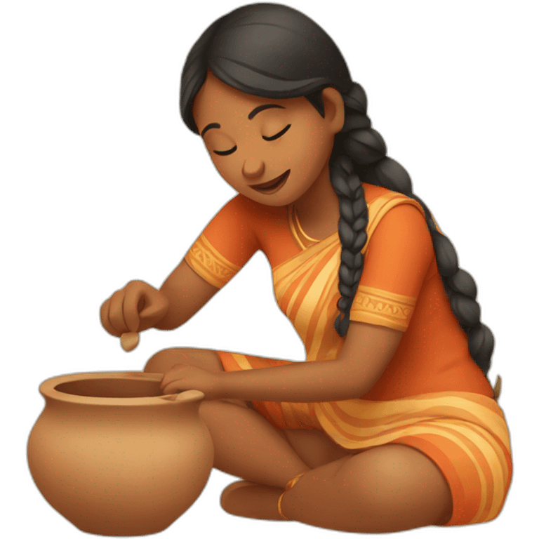 Indian girl doing pottery emoji