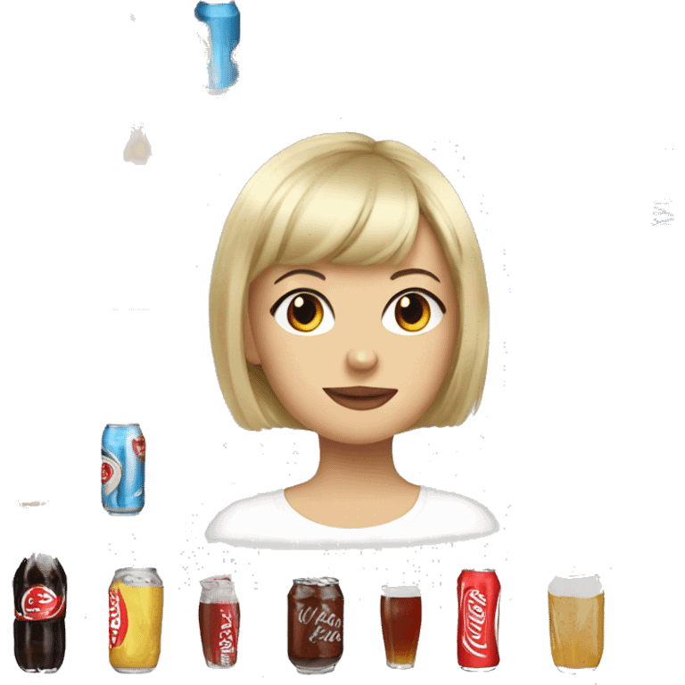 Make a blonde girl with short hair with bangs drink cola emoji