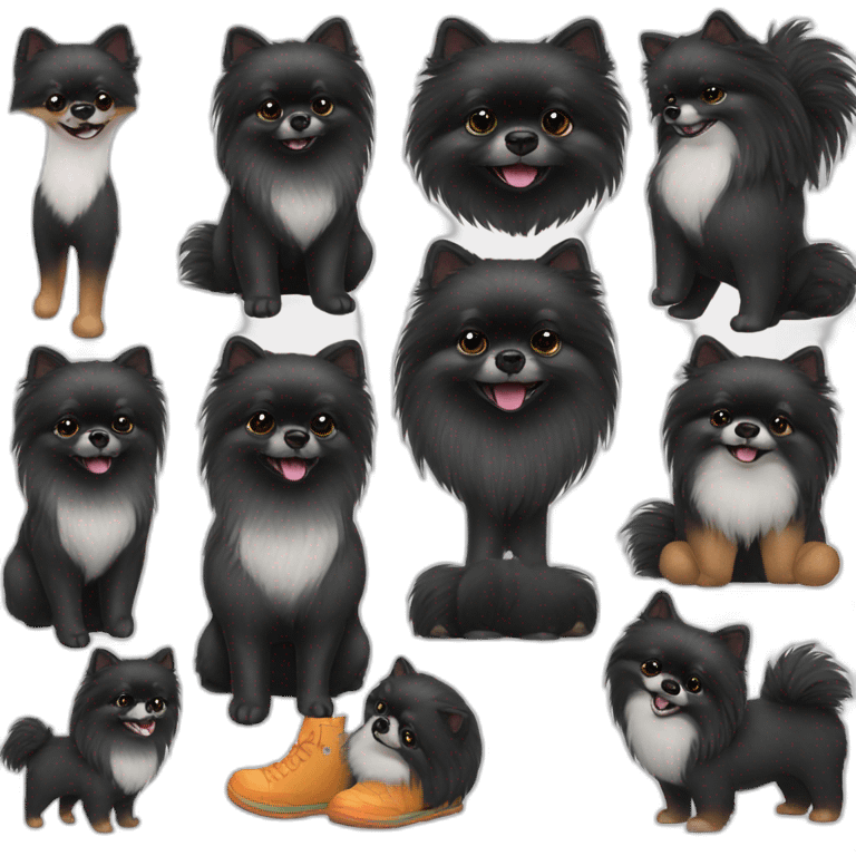 Black Pomeranian that is wearing pants and crocs emoji