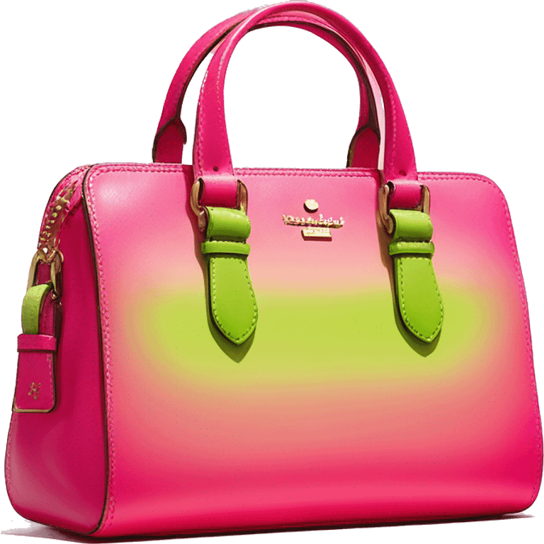 Realistic hot pink to lime green ombre Kate Spade satchel purse without strap. emoji