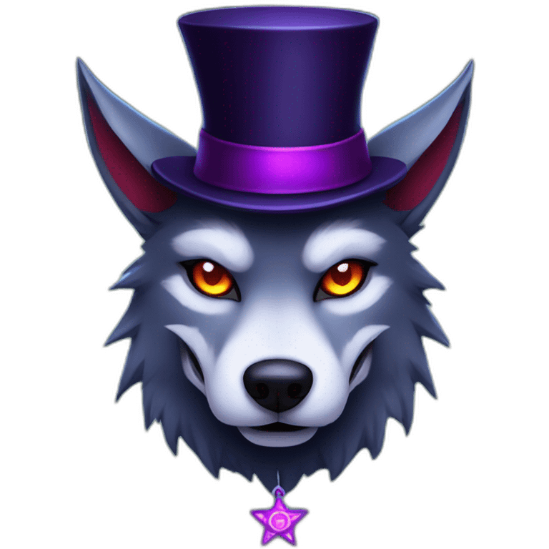 demonic wolf with a pentagram top hat and a mysterious night emoji