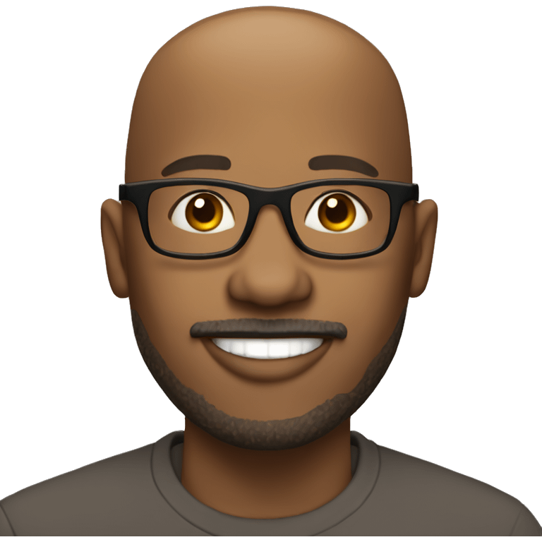 Happy light skinned bald African American man with goatee and glasses emoji