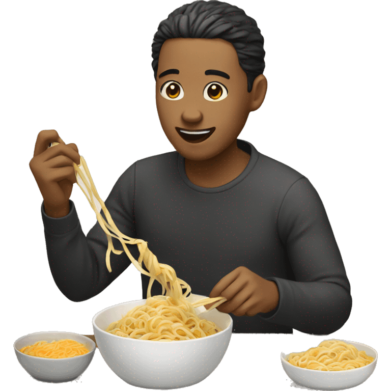 Black Asian eating noodles emoji