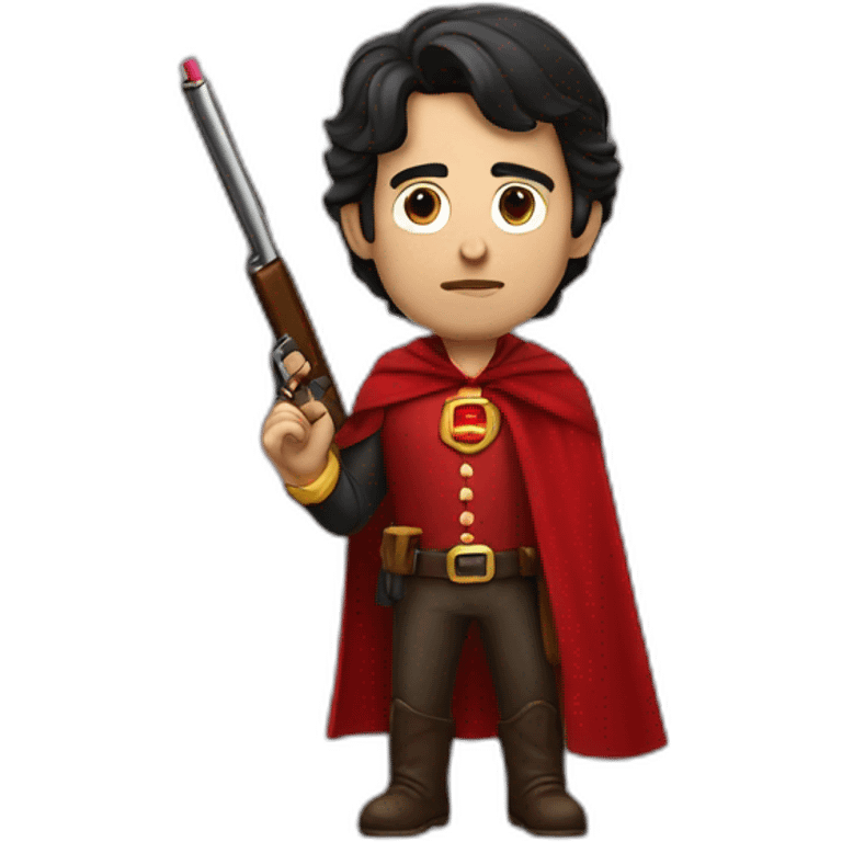 dark-haired man with a cigar a big shotgun and a red cape emoji