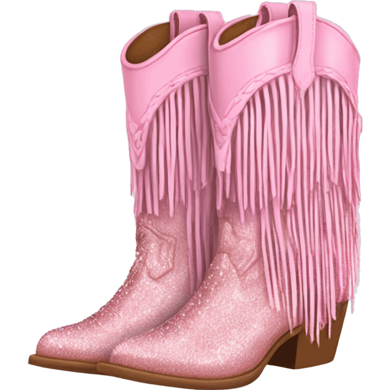 Realistic pastel pink fashion cowgirl boots with sparkly shiny glitter fringe on them. emoji