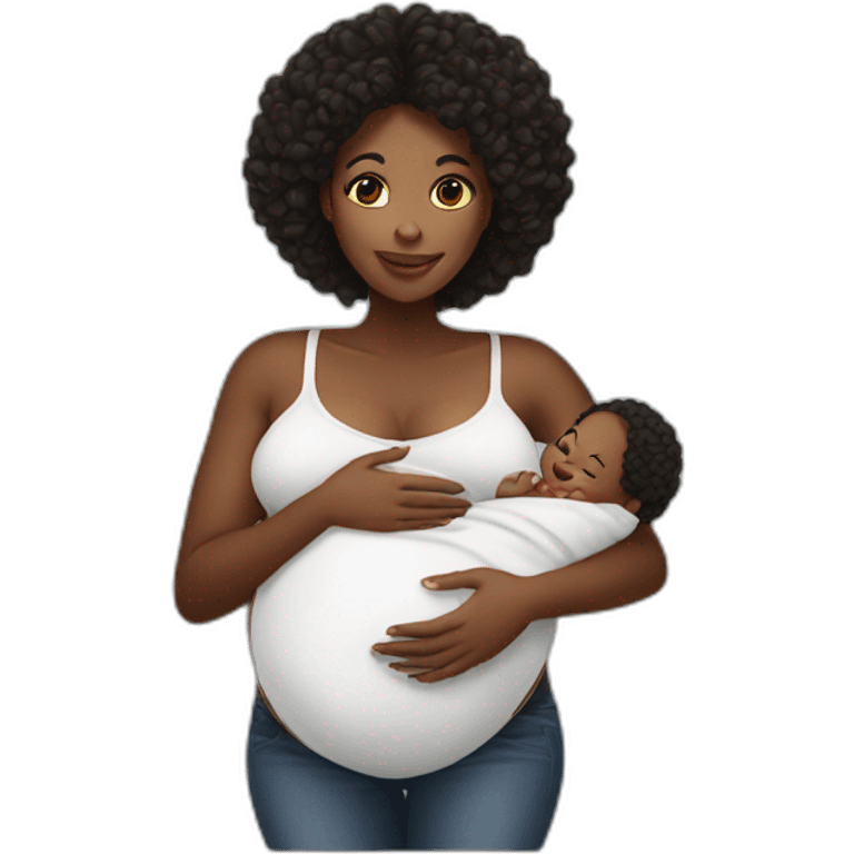 Beautiful pregnant Black women holding baby emoji