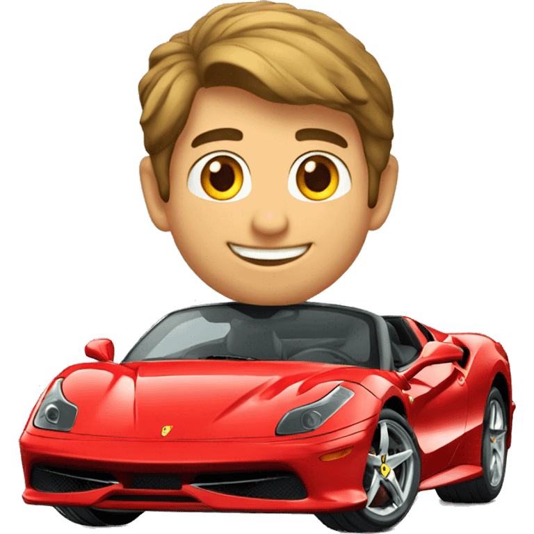 Garoto sorrindo de felicidade em uma ferrari emoji