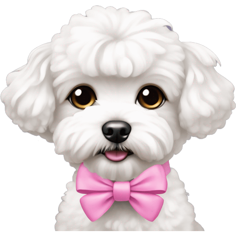 cute white maltipoo with pink bows on her ears  emoji