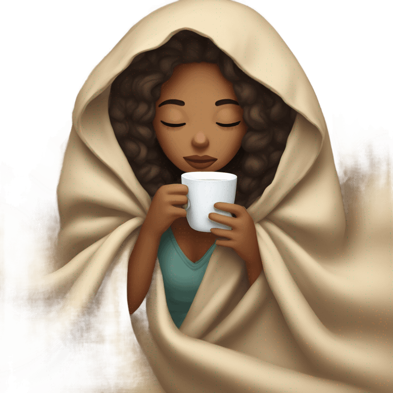 girl inside a blanket sipping coffee eyes closed emoji