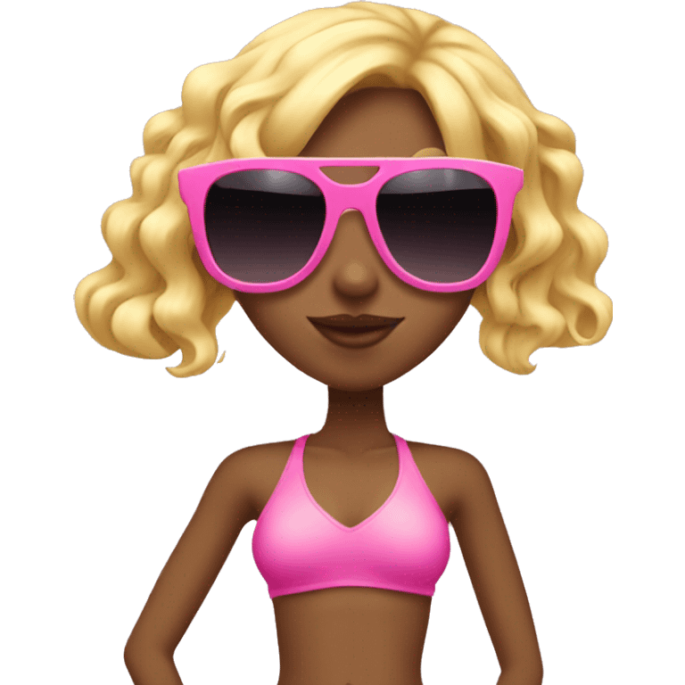 skinny girl with blonde hair wearing a pink bikini and big sunglasses emoji