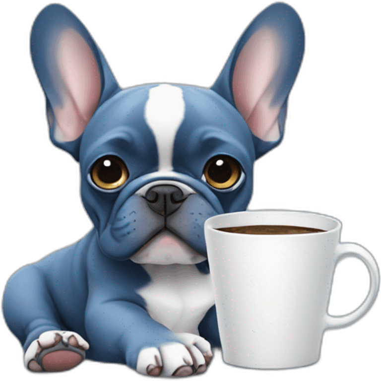 blue French Bulldog with solid blue head drinking coffee emoji