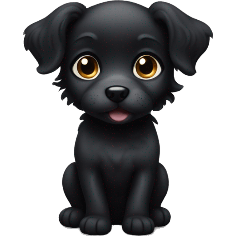 Little black puppy with curly hair and big cute eyes  emoji