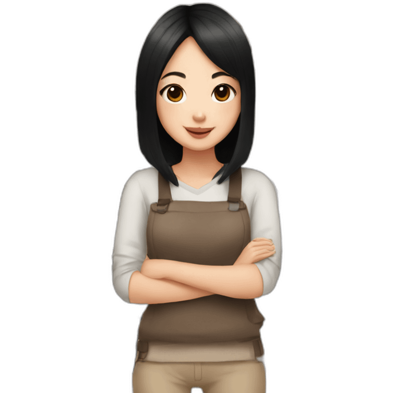 asian girl with black hair with a pug emoji