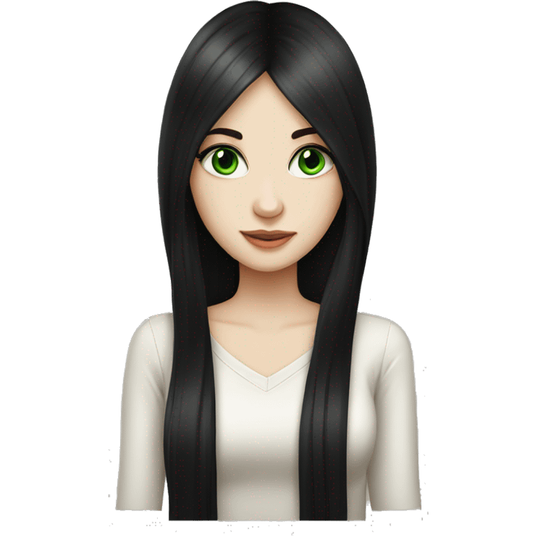 pretty girl with long black hair, green eyes, pale skin  emoji