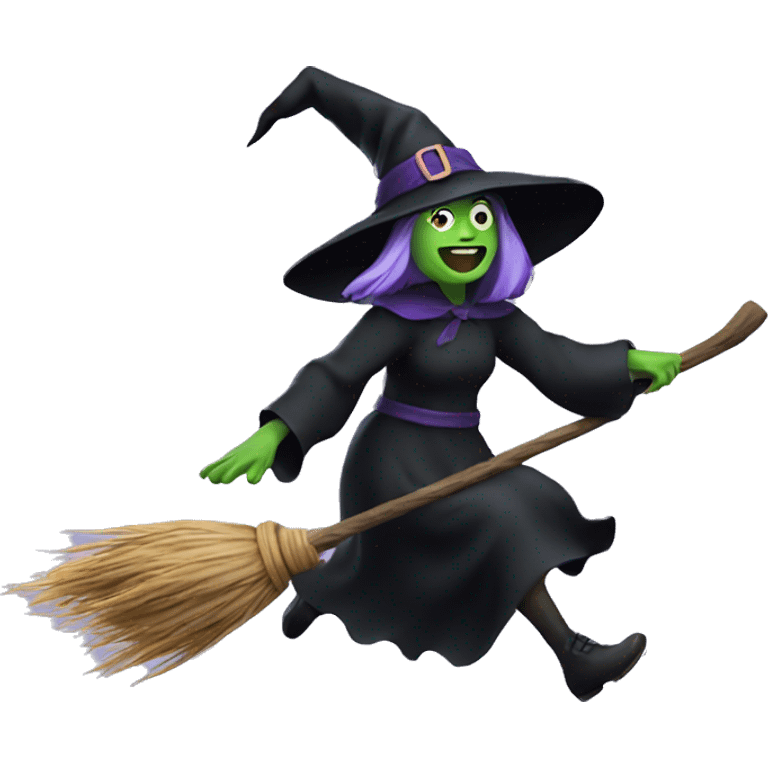 Scarry witch, flying to the right on a broom emoji