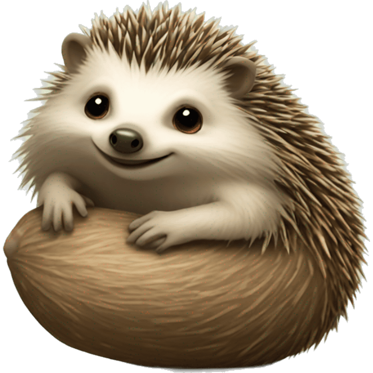 little hedgehog sitting on a sloth emoji