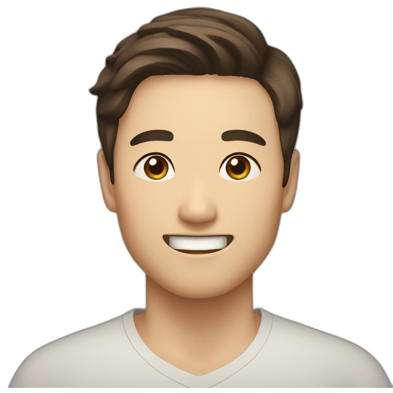 korean male early thirties short beard long brown hair happy expression emoji