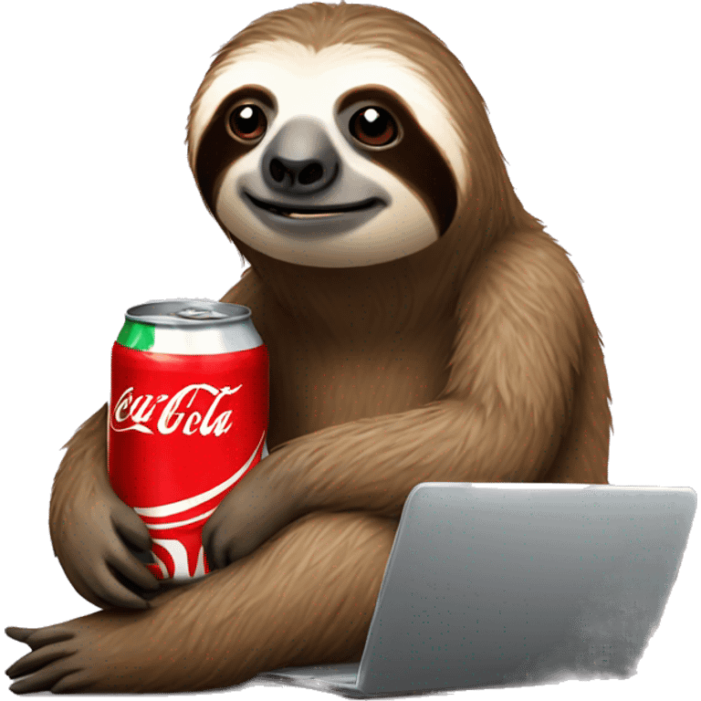 tired sloth with coca cola can and laptop emoji