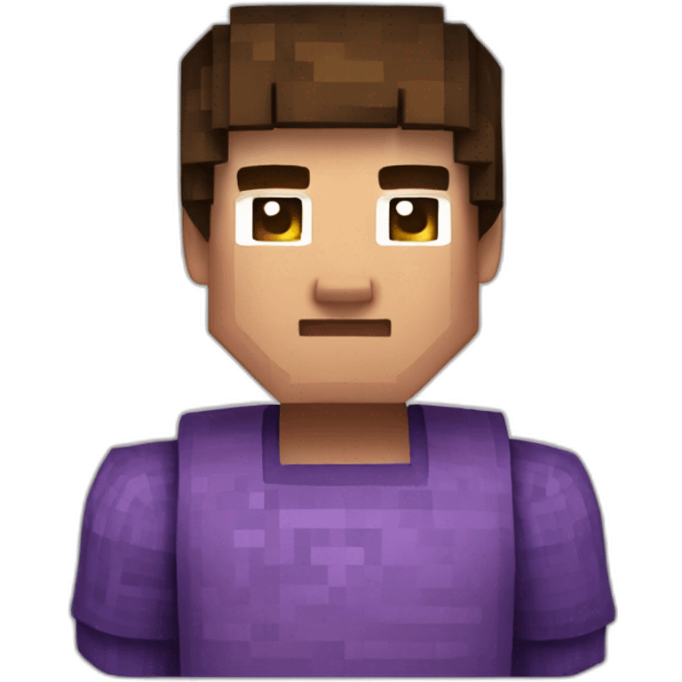 Minecraft skin with short brown hair and a purple sweater with a G on it emoji