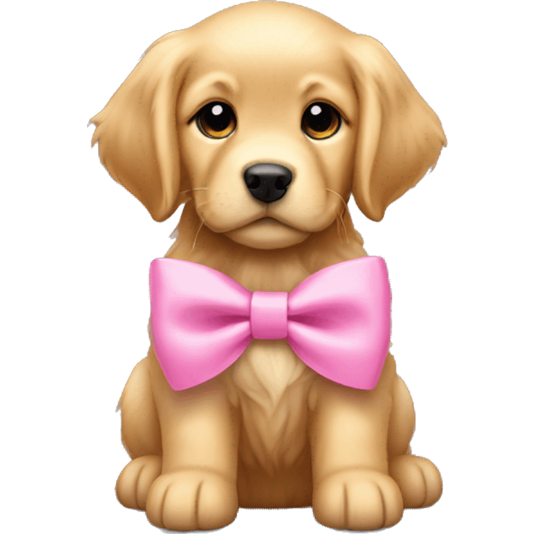 Golden retriever puppy with pink bow emoji