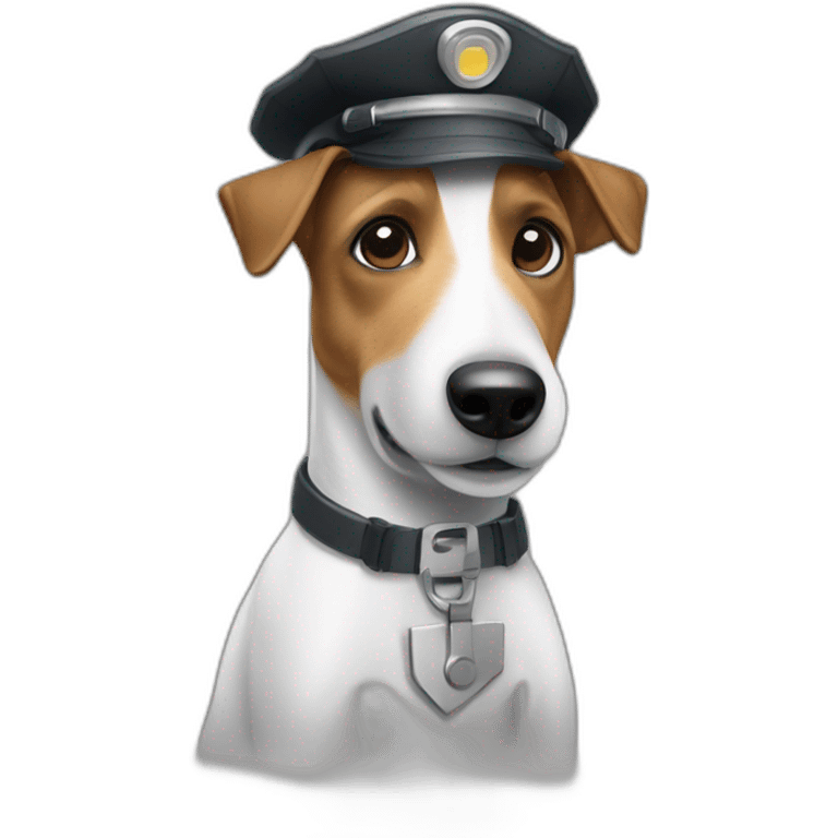 a jack russell terrier dog who works as a switchman and wears a bulletproof vest emoji