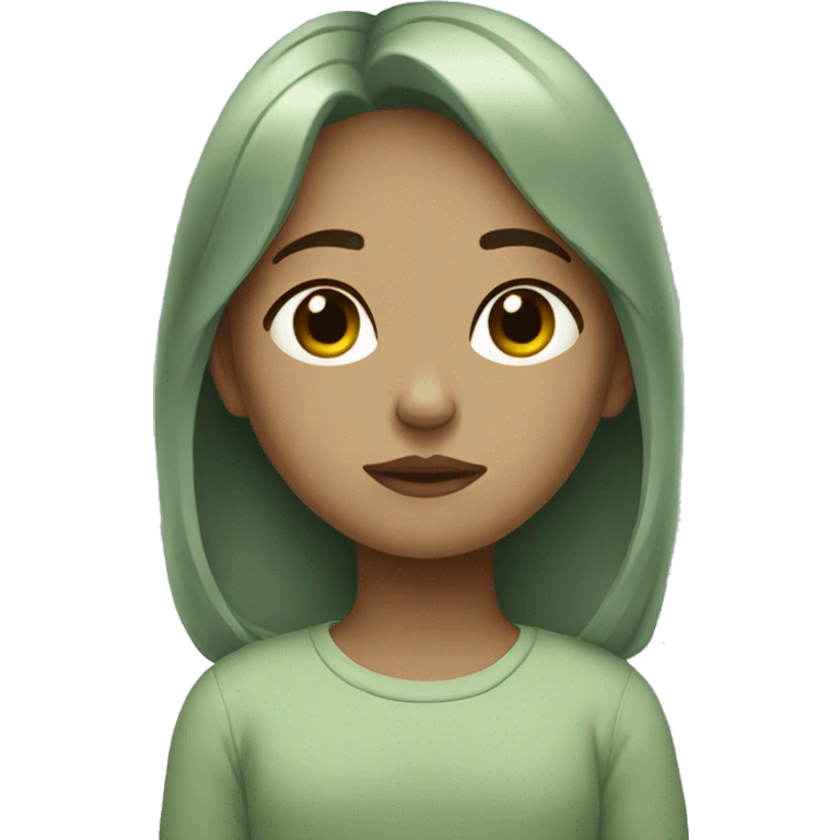 Aesthetic Sleepy-looking cute girl in sage green emoji