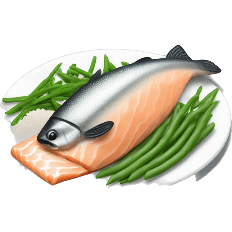 white rice salmon and green beans emoji