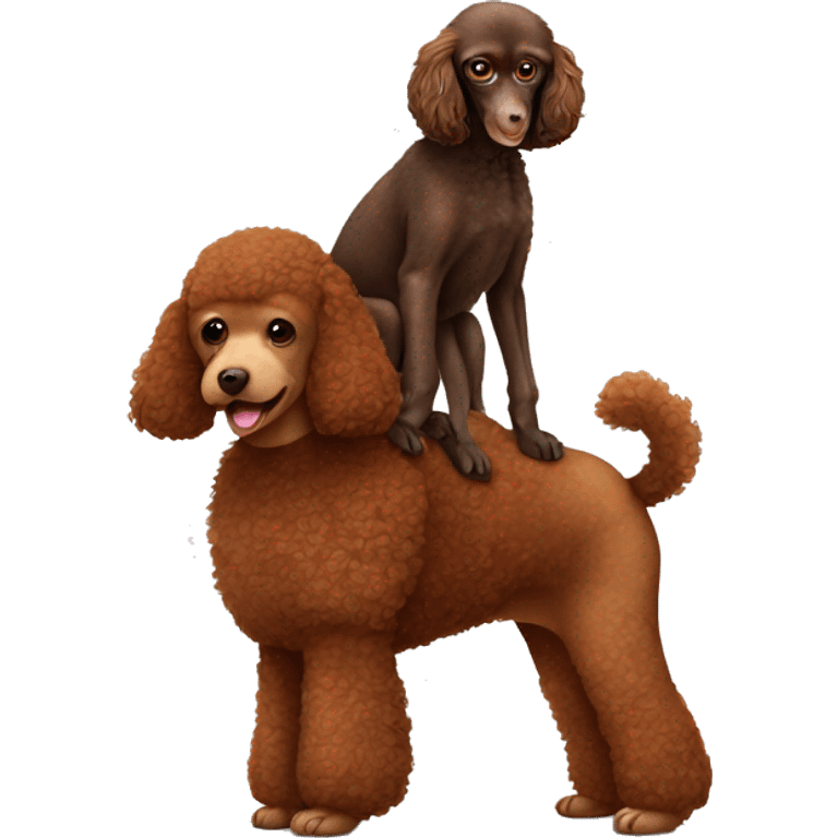 Brown poodle with a monkey, sitting on his back emoji