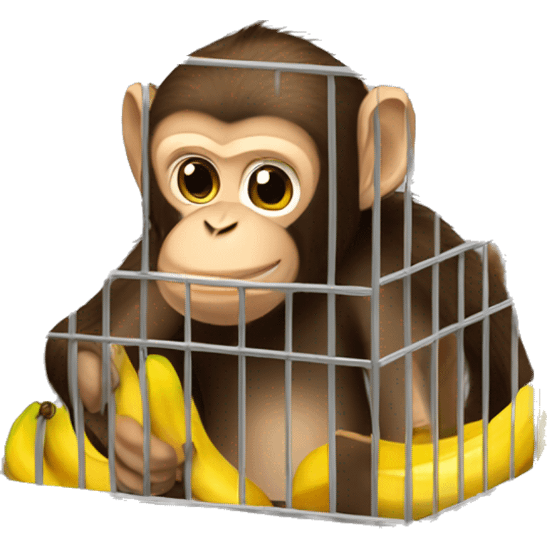 Monkey in a cage. Can't reach the banana.  4к emoji