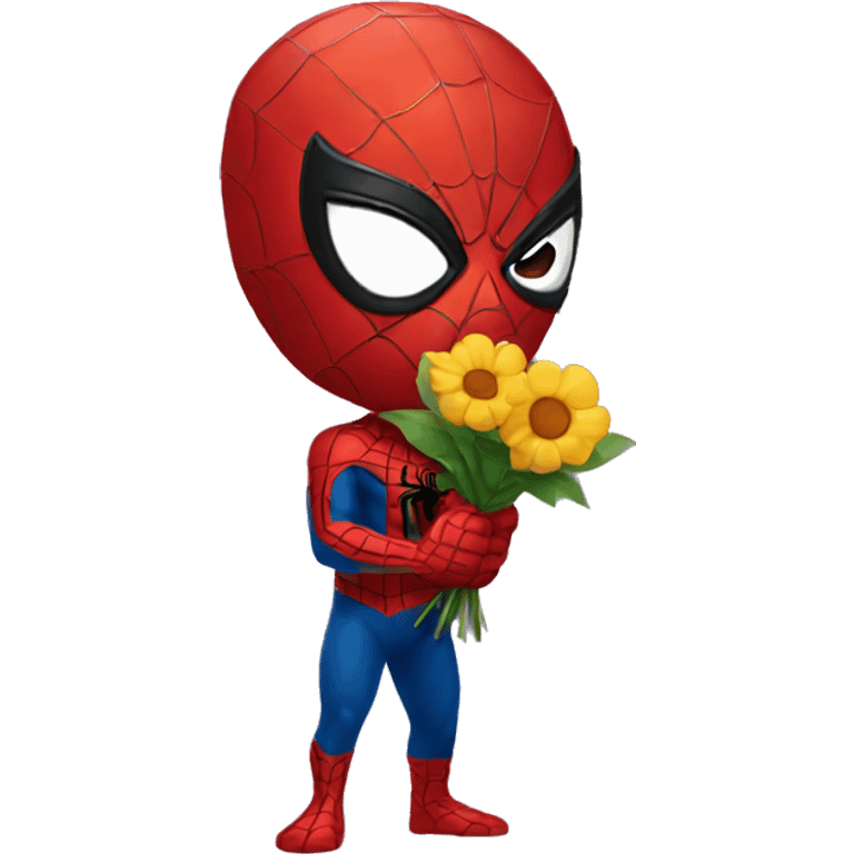 Spider-man holding flowers emoji