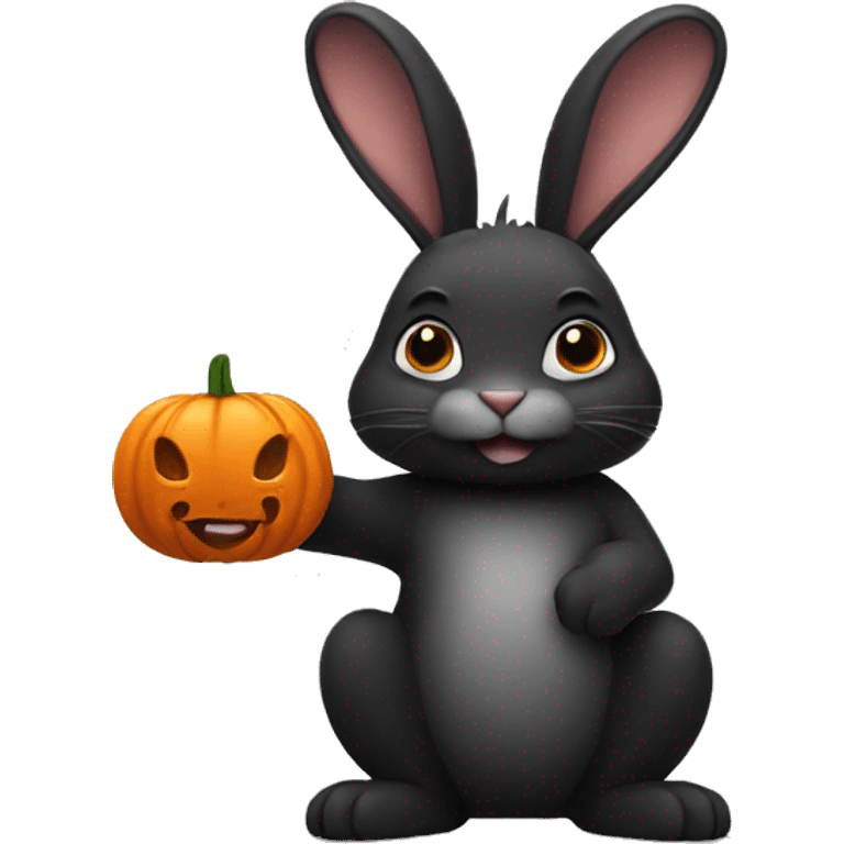 black bunny holding a pumpkin emoji