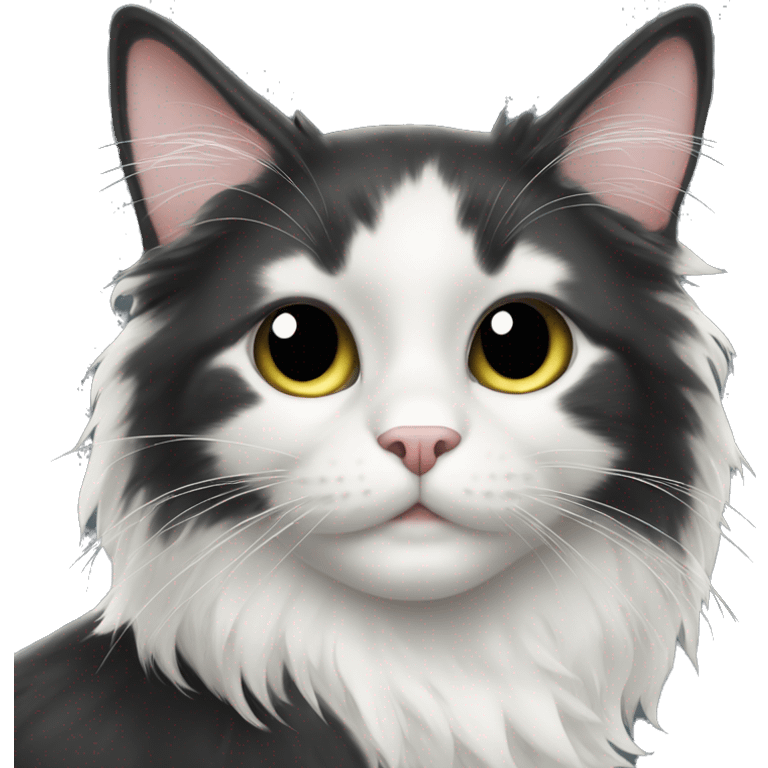 black cat domestic long-haired with white spot emoji