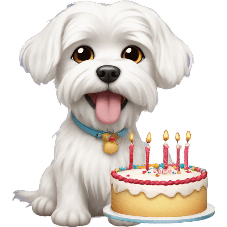  white maltese dog and birthday cake emoji