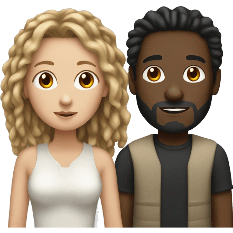 white woman with brown hair and black man with dreads and two tan children emoji