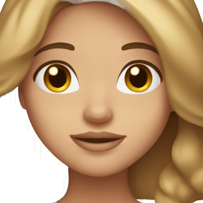 Girl with brown hair with blond highlights and brown eyes. Doing skincare  emoji