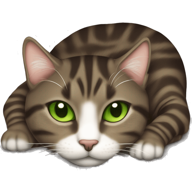 Dark brown tabby cat with slanted Green eyes sleeping  emoji