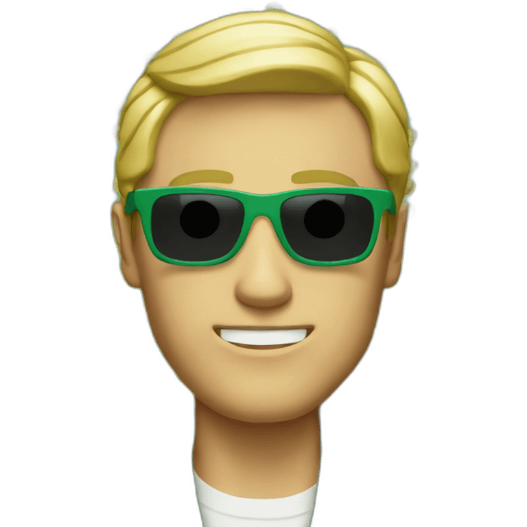 white guy in green suit with blonde hair and sunglasses emoji