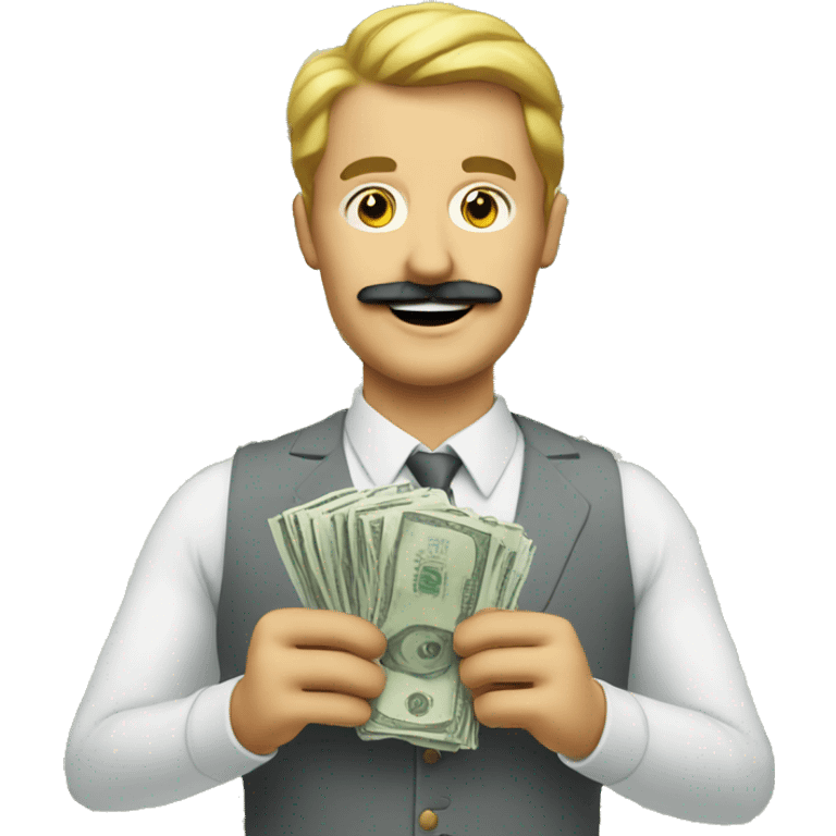 Man holding money and smiling with mustache  emoji