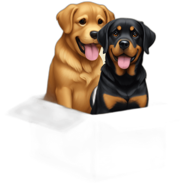 A Rottweiller playing with a golden retriever in box emoji