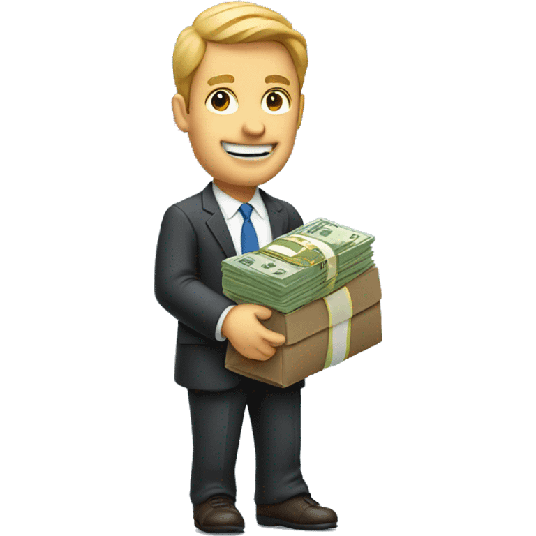 Businessman carrying money stacks emoji