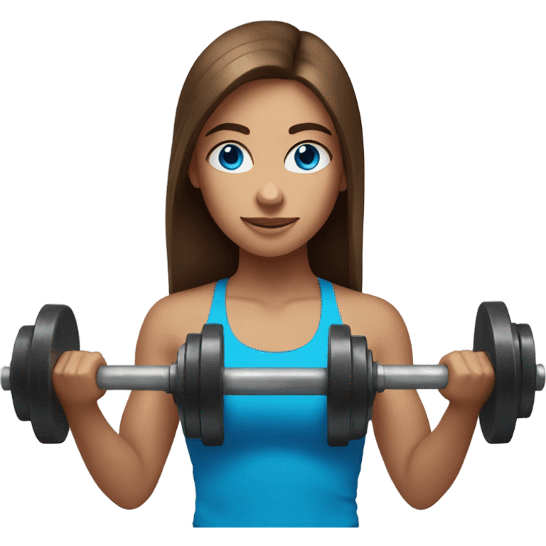 girl with long brown hair,  bright blue eyes, lifting weights emoji