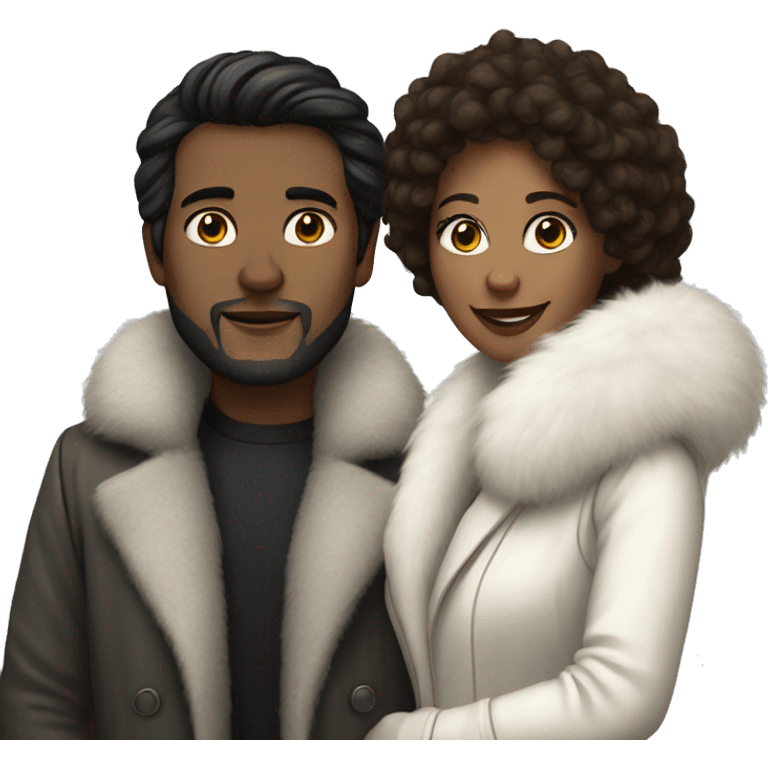 Dark haired White couple in long fur coats emoji