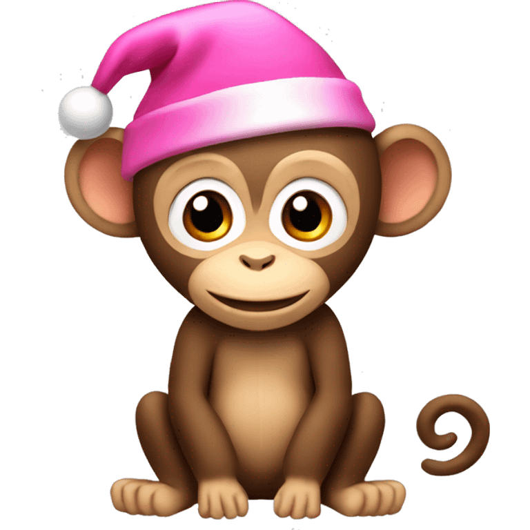 cute monkey with pink Christmas hat emoji