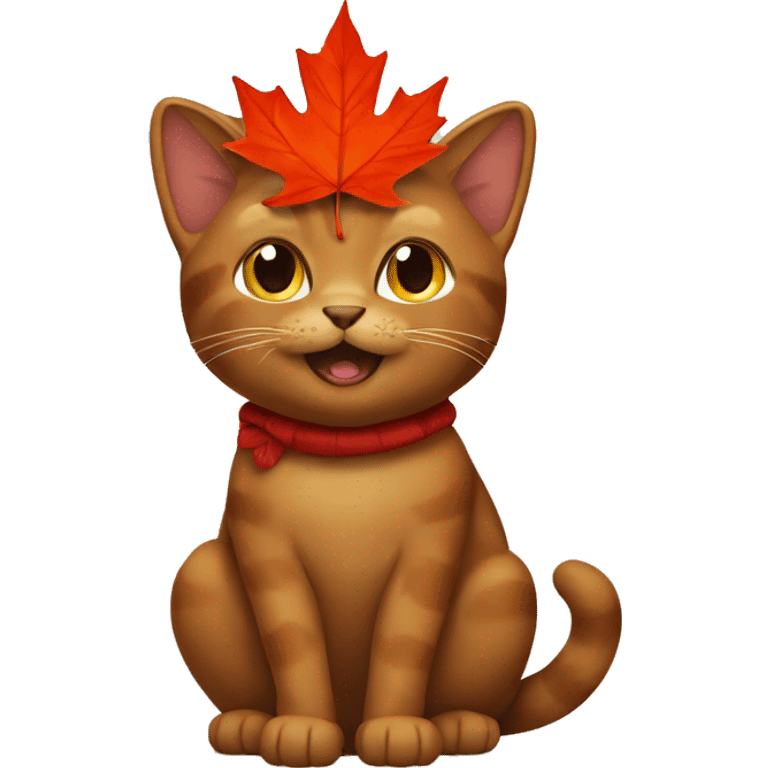 Brown cat dressed as maple leaf emoji