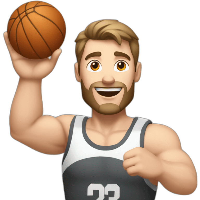 Close up Actively gesturing  with hands Pale skinned Fit Man With the biceps and brown hair in dark gray Sleeveless Mike, black oversize sports shorts, watch and white Sneakers emoji