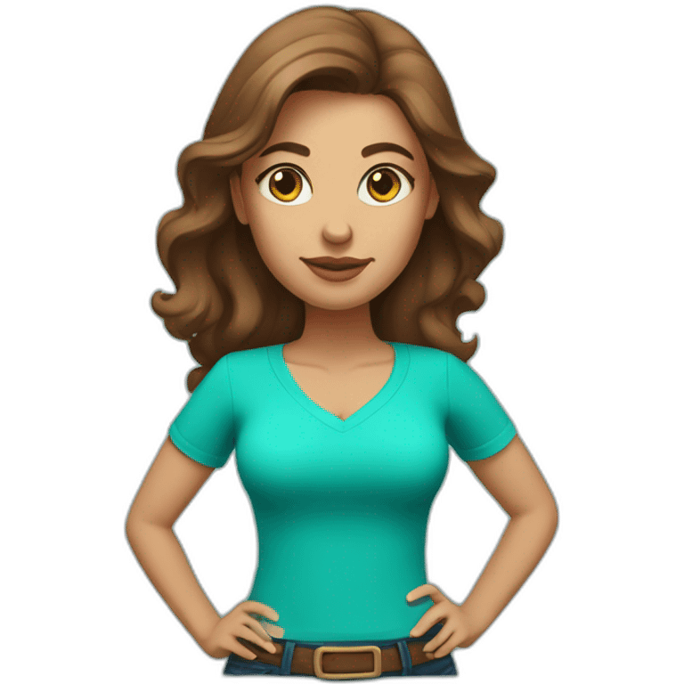 brown hair woman round face light skin very large breasts turquoise v-neck shirt emoji