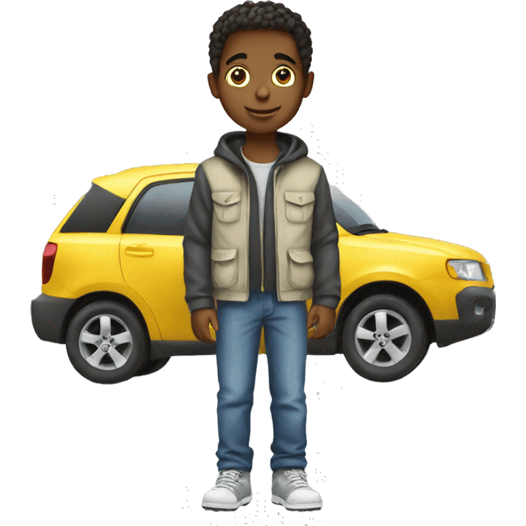 boy in casual outdoor attire car emoji