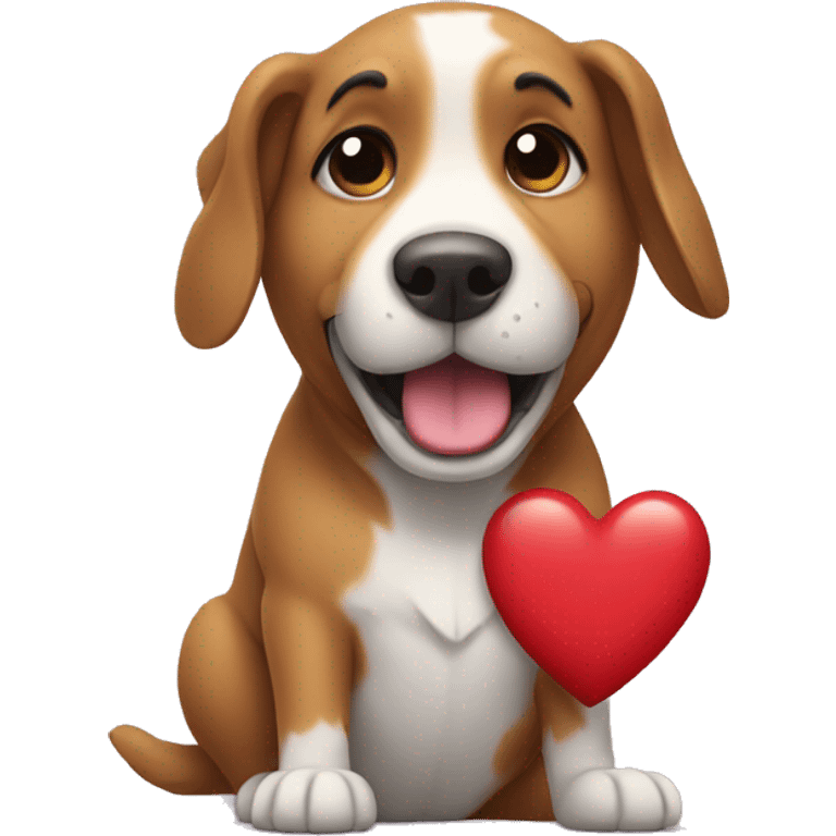 a dog holding a heart  emoji