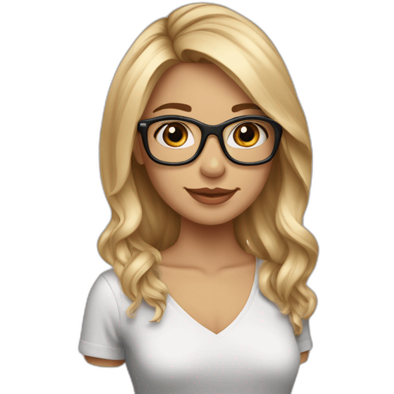 cabeza de chica rubia con el pelo liso y largo con mechas californianas sin gafas con blusa negra emoji